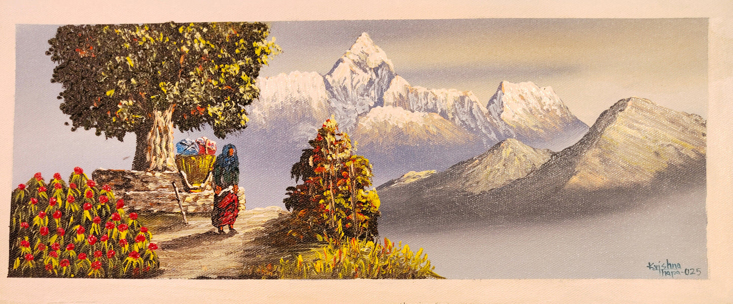 The Beauty of the Himalayas on Canvas – Hand-Painted Art from Nepal. (CAN4)