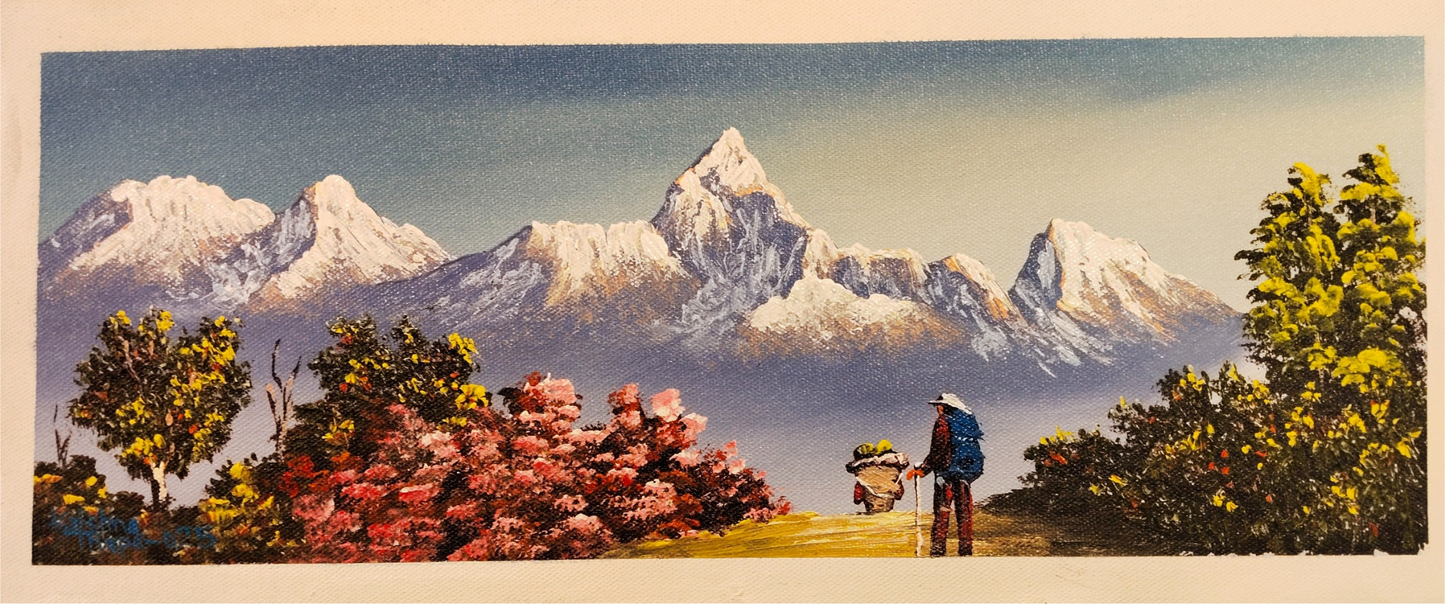 The Beauty of the Himalayas on Canvas – Hand-Painted Art from Nepal. (CAN7)