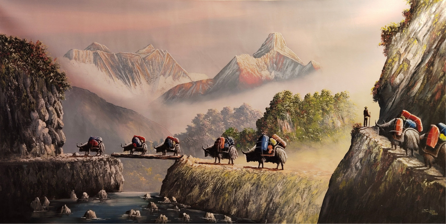 Himalayan Yak Caravan – Hand-Painted Large Canvas (190x100 cm)(CAN9)