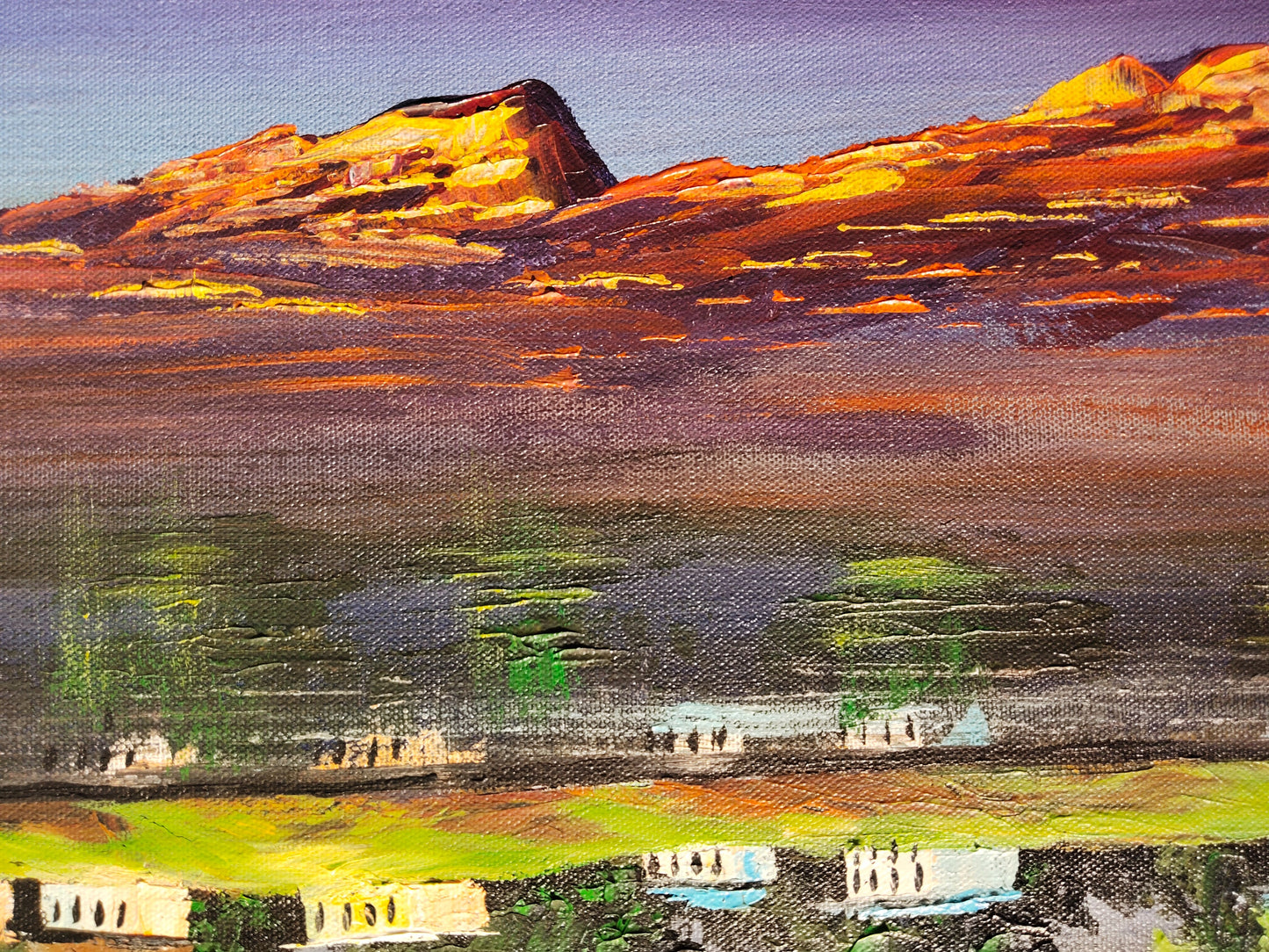 Panoramic Pokhara – Large Hand-Painted Himalayan Canvas (61x153 cm). (CA1)