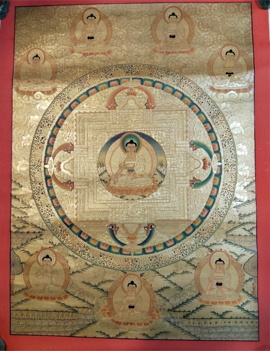 Buddha Mandala –Hand-painted Gold Cave Thangka 37x51. (TA5)