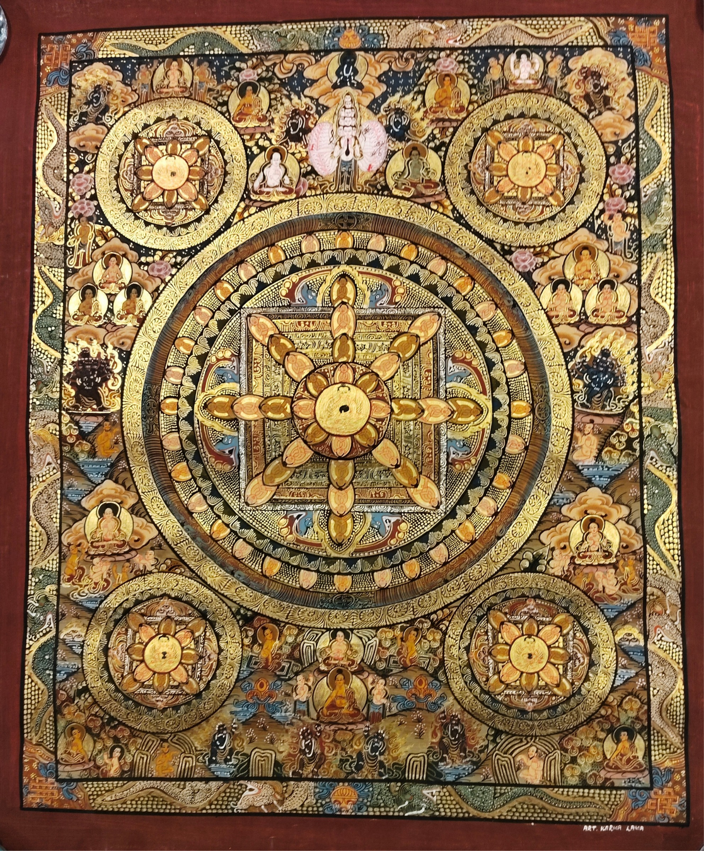 Traditional Mandala- Hand Painted Thangka 42x56. (TA1)
