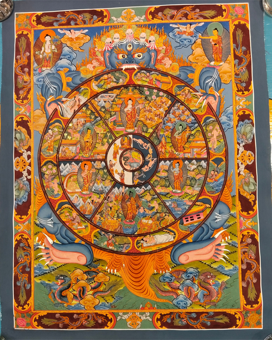 Wheel Of Life- Hand Painted Thangka 42x56. (TA2)