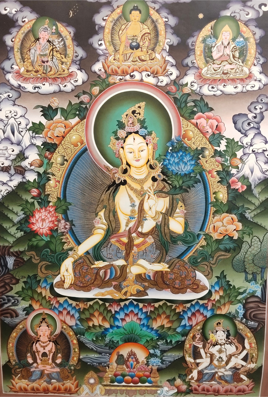 White Tara – Hand-Painted Himalayan Thangka with Gold Detailing 91x62.  (TA11)