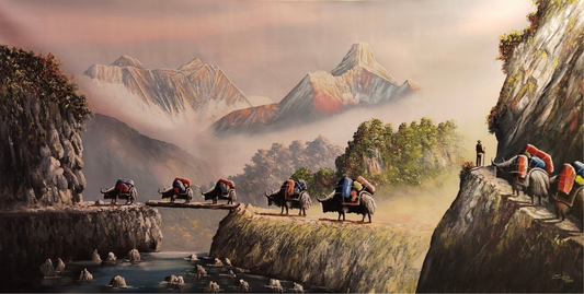 Himalayan Yak Caravan – Hand-Painted Large Canvas (190x100 cm)(CAN9)