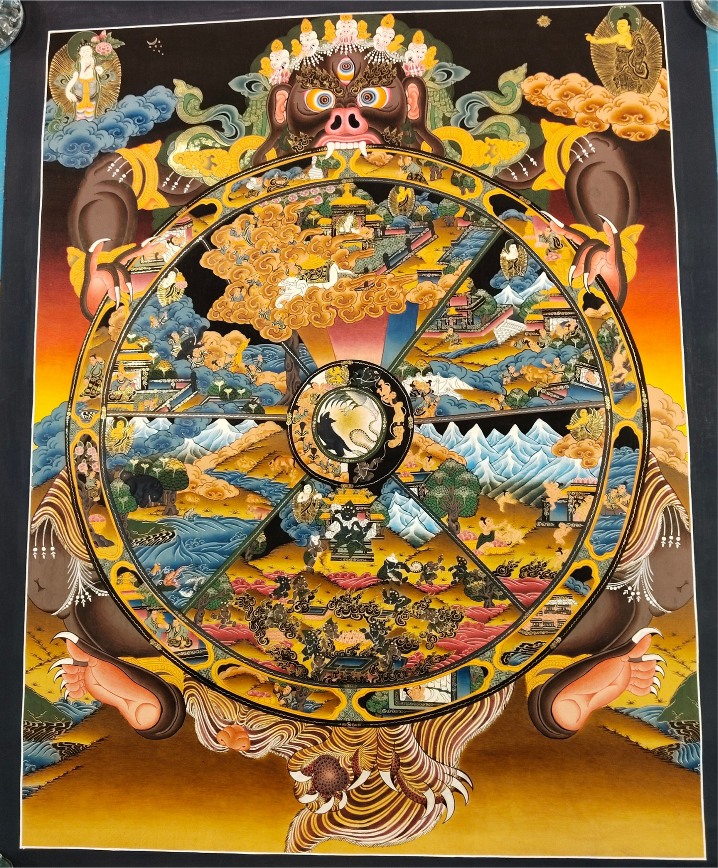 Wheel Of Life- Hand-Painted Thangka 46x60. (TA3)