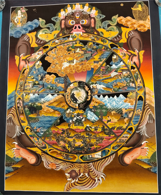 Wheel Of Life- Hand-Painted Thangka 46x60. (TA3)