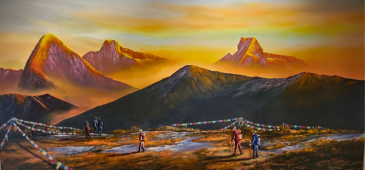 Himalayan Sunrise Trek – Hand-Painted Large Canvas (190x100 cm)(CAN8))