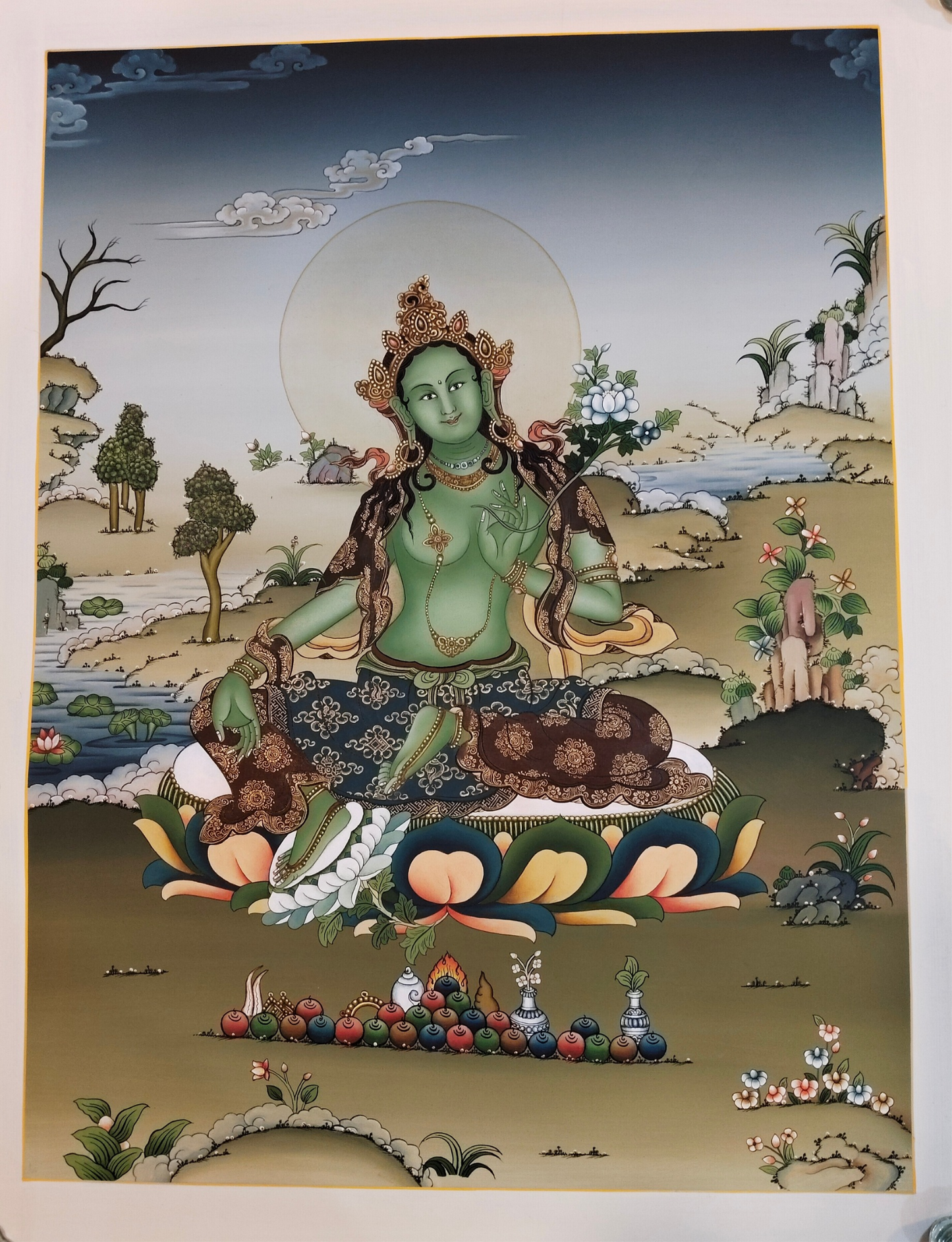 Green Tara-Hand Painted Thangka 39x51. (TA4)