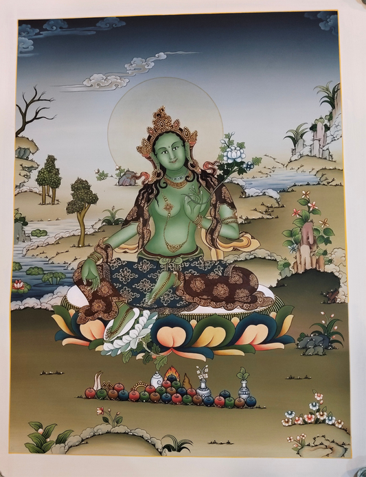 Green Tara-Hand Painted Thangka 39x51. (TA4)