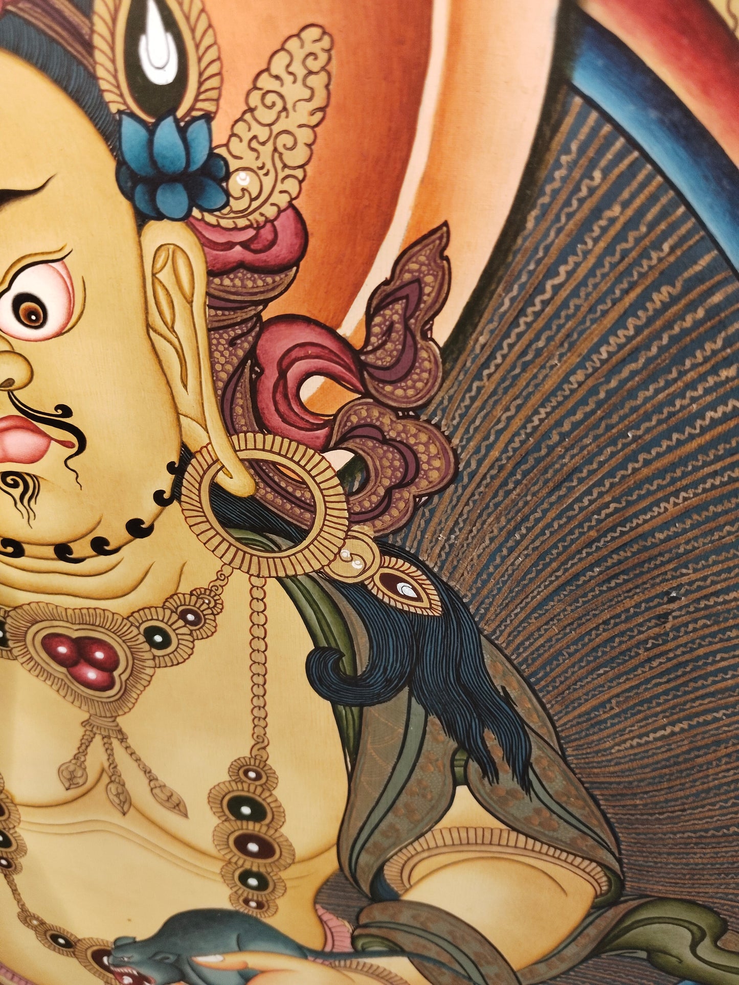 Jambhala – Hand-Painted Himalayan Thangka with Gold Detailing (91 x 62 cm). (TA13)