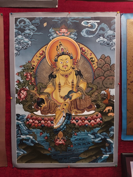 Jambhala – Hand-Painted Himalayan Thangka with Gold Detailing (91 x 62 cm). (TA13)